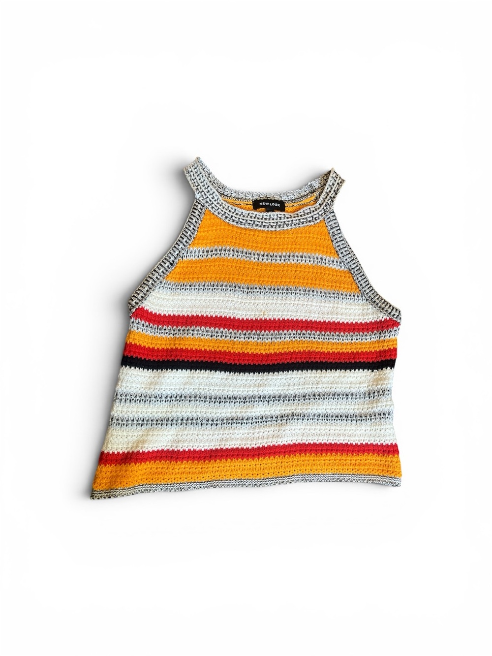New Look Striped Crochet Crop Top in Yellow, Red, Black, White